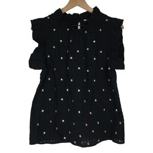 THML Sleeveless Top Embroidered Flowers Floral Starbursts Ruffle Textured Medium